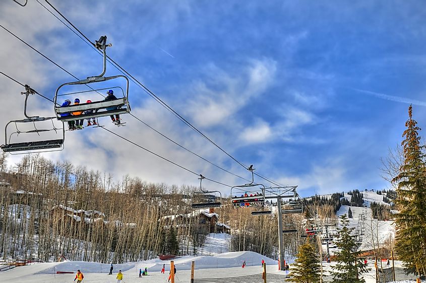 Ski resort in Snowmass near Aspen Colorado on a sunny day