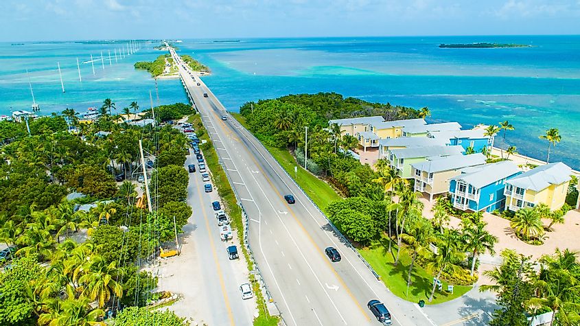 Road and ocean to Key West. Florida Keys. 