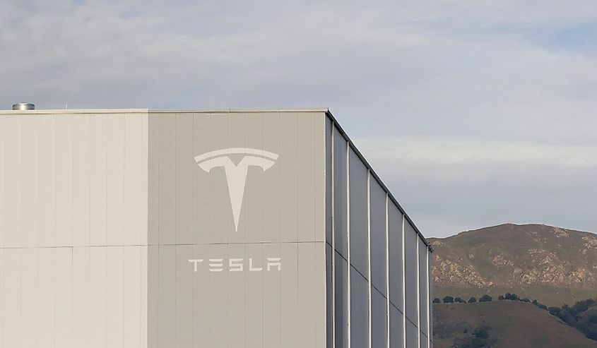 The Tesla sign seen at Tesla Factory in Fremont, California. Tesla, Inc.