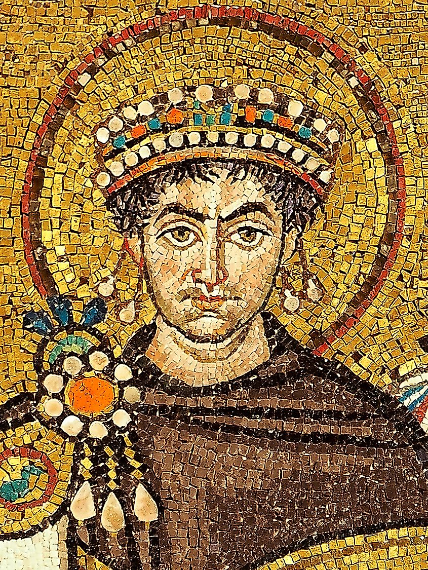 Detail of a mosaic of Justinian in the Basilica of San Vitale in Ravenna