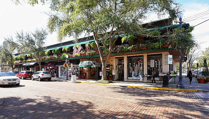 Retail stores on South Park Avenue in downtown Winter Park, Florida
