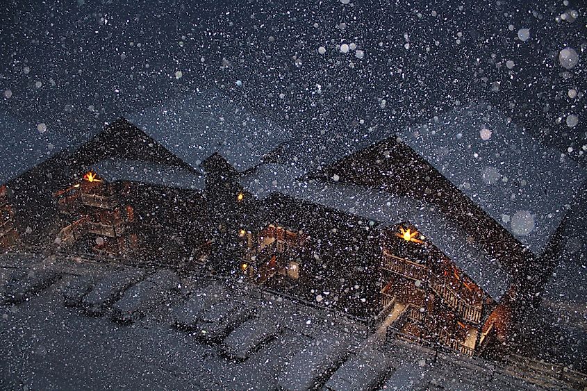 Winter scene in the town of Gatlinburg, Tennessee.
