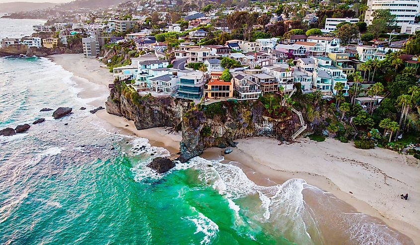 Aerial view of luxury buildings at the coast of Laguna Beach, California, USA