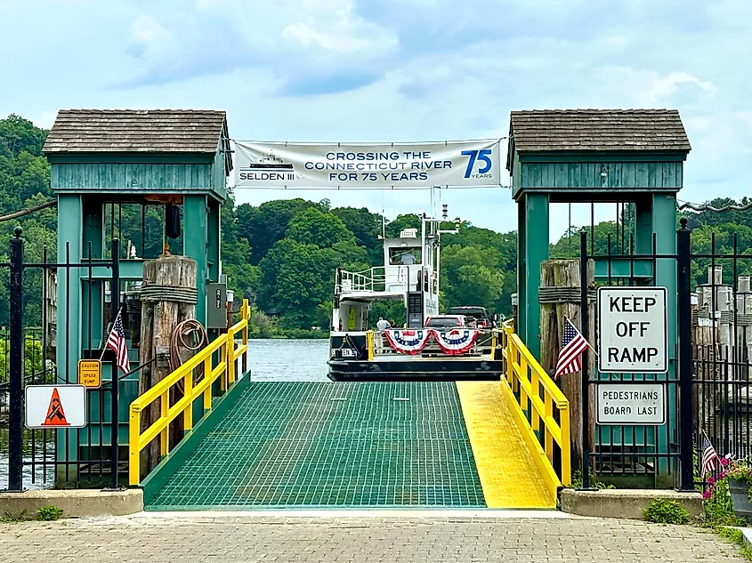 Green gate for Chester-Hadlyme Ferry in Chester, Connecticut. Rachel Rose Boucher / Shutterstock.com