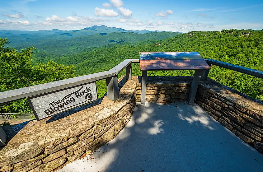 View of observation point on The Blowing Rock, North Carolina in summer time.