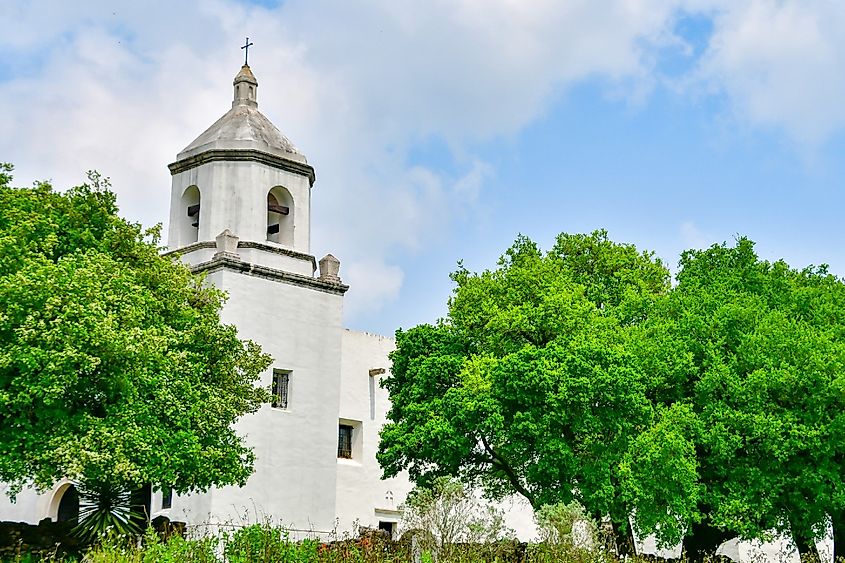 The reconstructed Mission Nuestra Señora del Espíritu Santo de Zúñiga in the Goliad State Park and Historic site