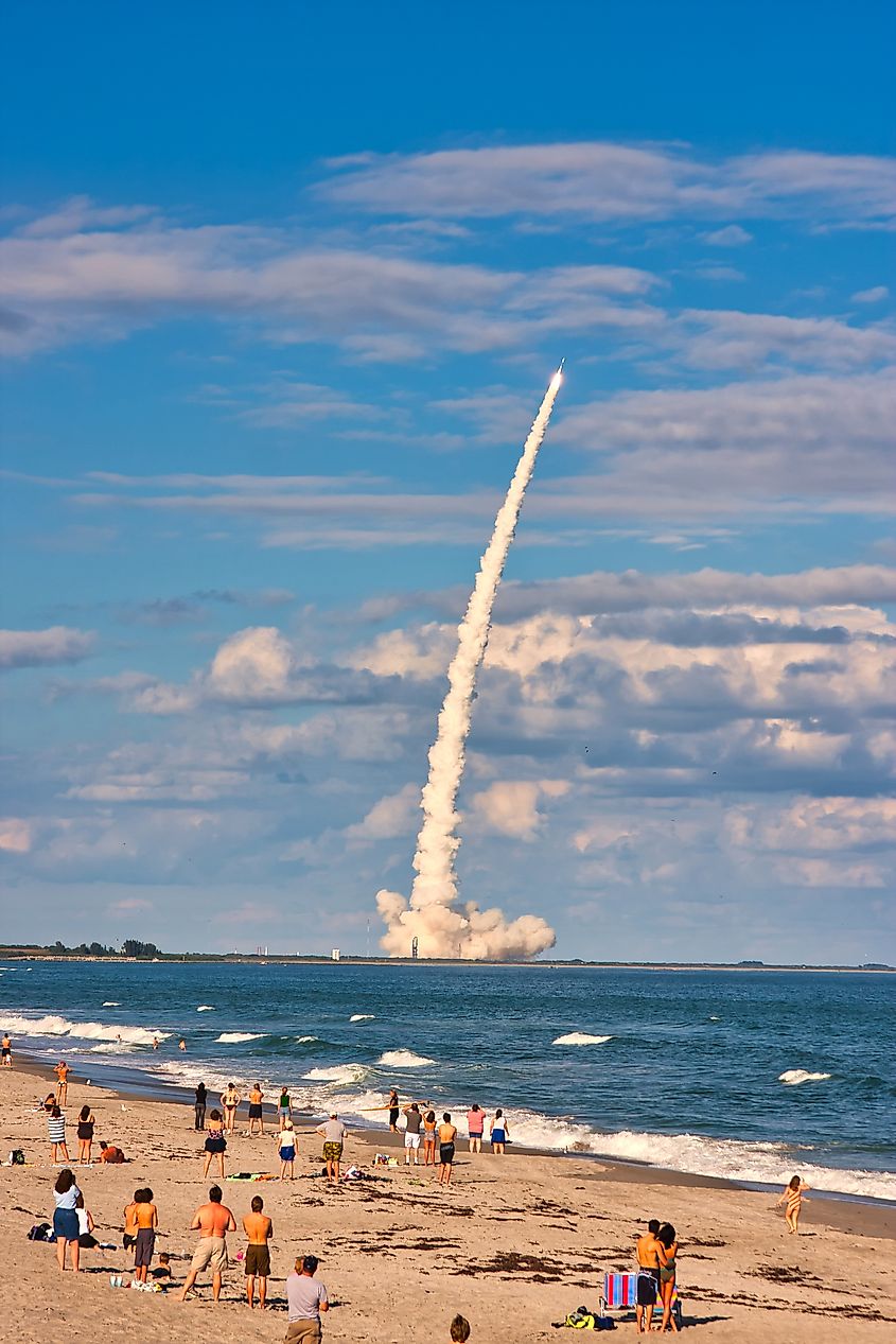 Missile launch from Cape Canaveral viewed from Cocoa Beach, Florida.