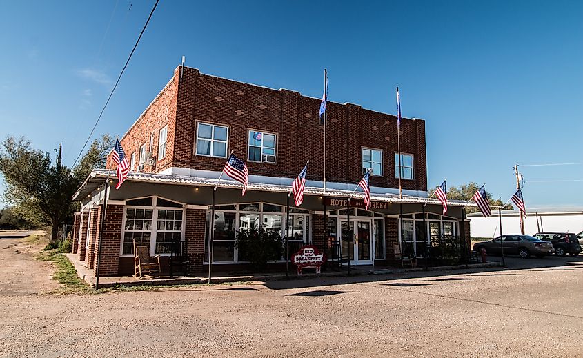 Hotel Turkey in Turkey, Texas, a historic lodging with a rustic charm and classic Western architecture.