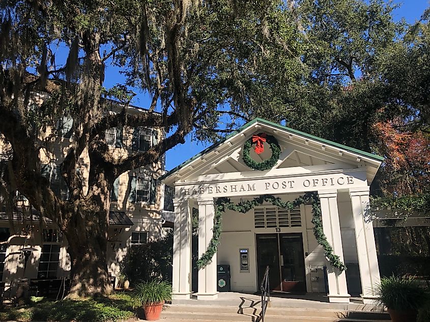 The Habersham post office decorated for the holidays in Beaufort, South Carolina.