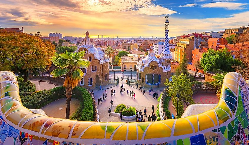 View of Park Geull in Barcelona, Spain at sunset