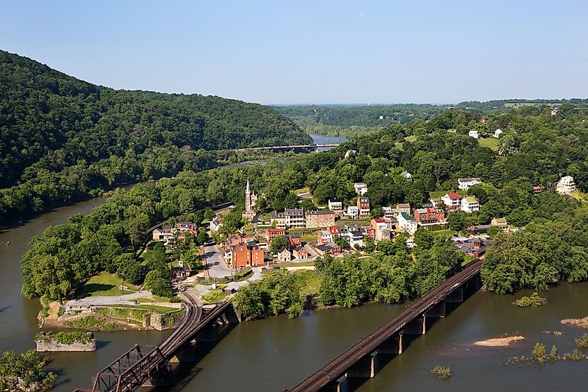 Aerial view of the town of Harpers Ferry, West Virginia