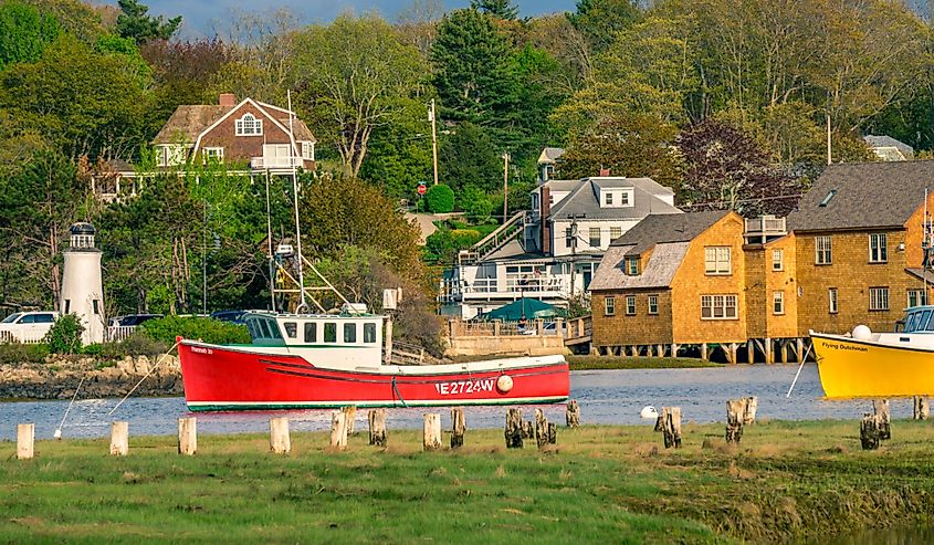 End of the afternoon light sublimates the view from the St Anthony's monastery garden on Kennebunkport's harbor.