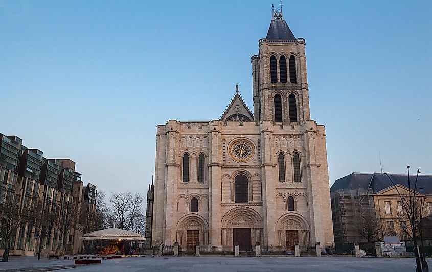 The basilica of Saint Denis. Its choir, completed in 1144, shows the first use of all of the elements of Gothic architecture.