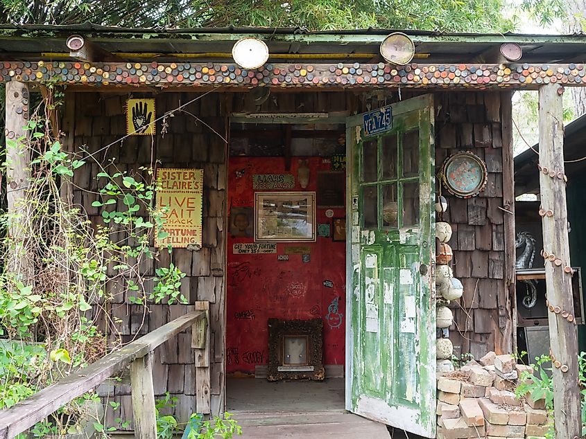 Sister Claire's bait house and fortune telling building exterior in the Abita Mystery House or UCM Museum.