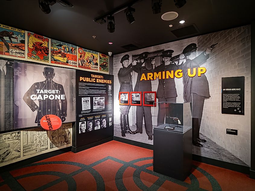 Interior view of the Mob Museum in Las Vegas, Nevada.