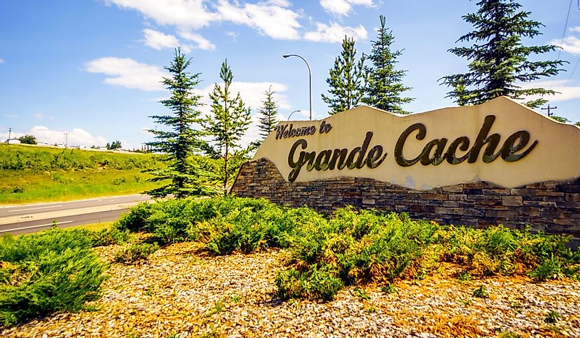 Welcome to Grande Cache, welcoming sign in Alberta, Canada