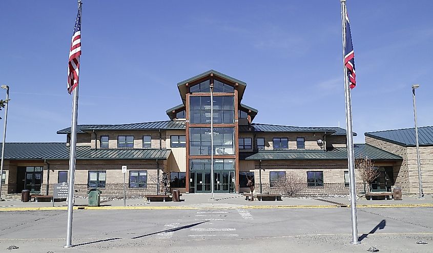 Gillette College main building entrance in Gillette, Wyoming.