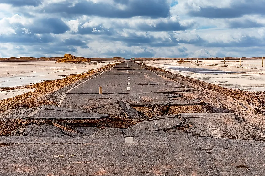 Broken asphalt road in Iran