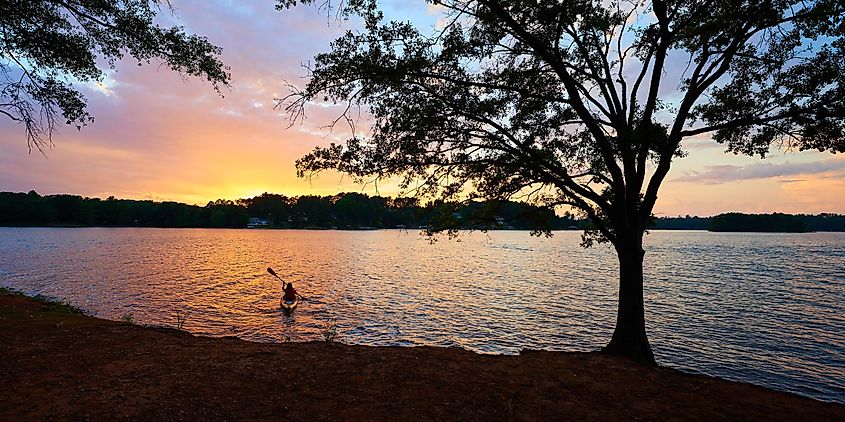 Kayaker on Lake Keowee at Sunset