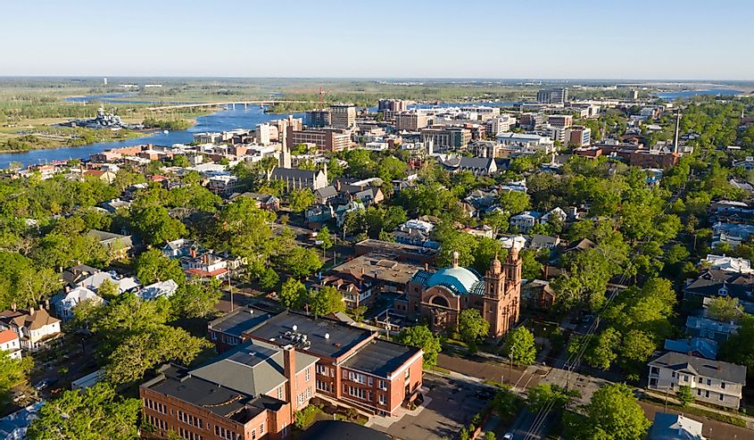 An aerial view of Wilmington North Carolina.