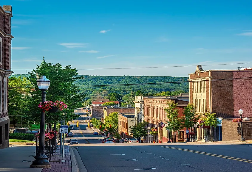 Business district Marquette Michigan on hill side main street