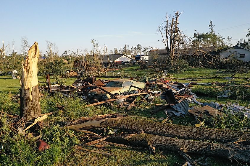 Aftermath of a tornado in Mississippi