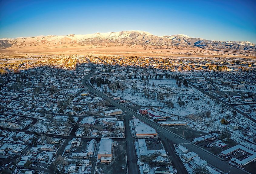 Aerial view of Ely, Nevada in winter
