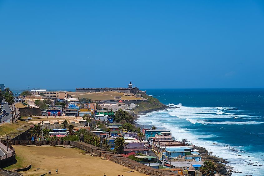 La Perla and El Morro seen along the coastline from Castillo San Cristóbal, Old San Juan.