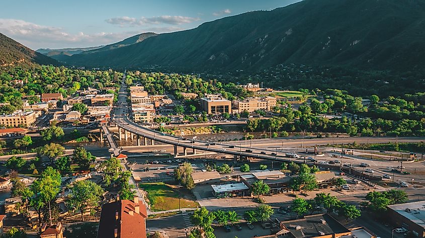 Aerial view of Glenwood Springs, Colorado.