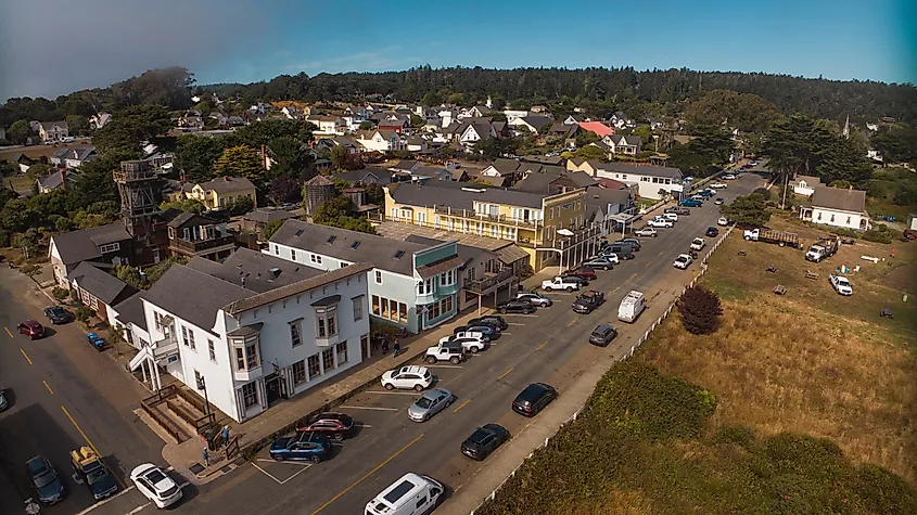 Aerial view of Mendocino, California.