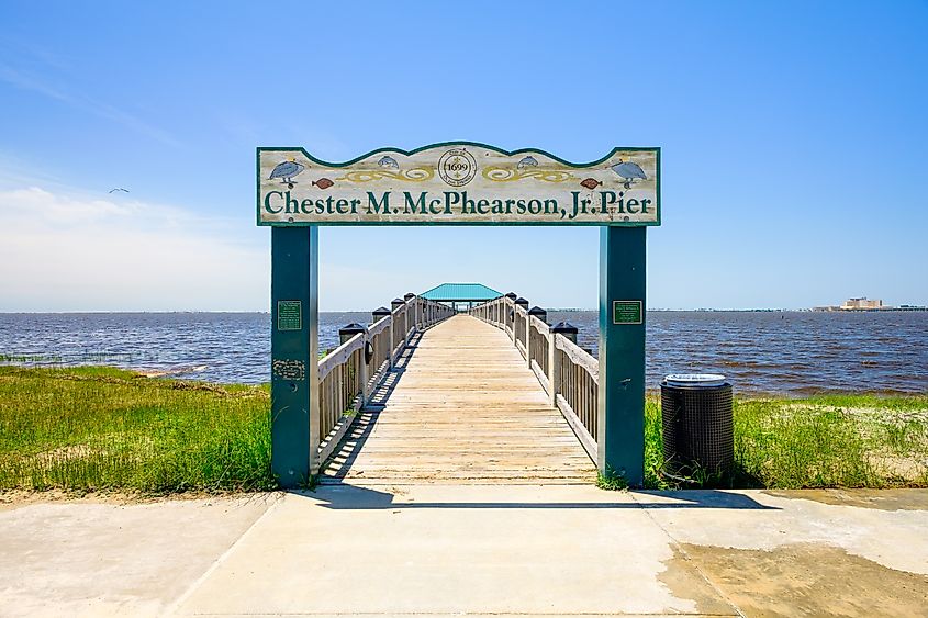 The Chester M. McPhearson Pier on the popular gulf coast Ocean Springs Beach.