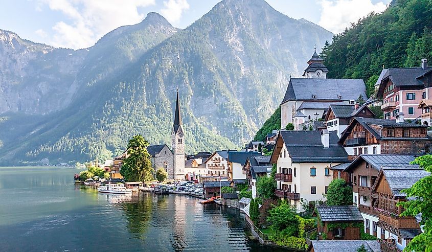 A beautiful shot of a lakeside village Hallstatt, Austria.