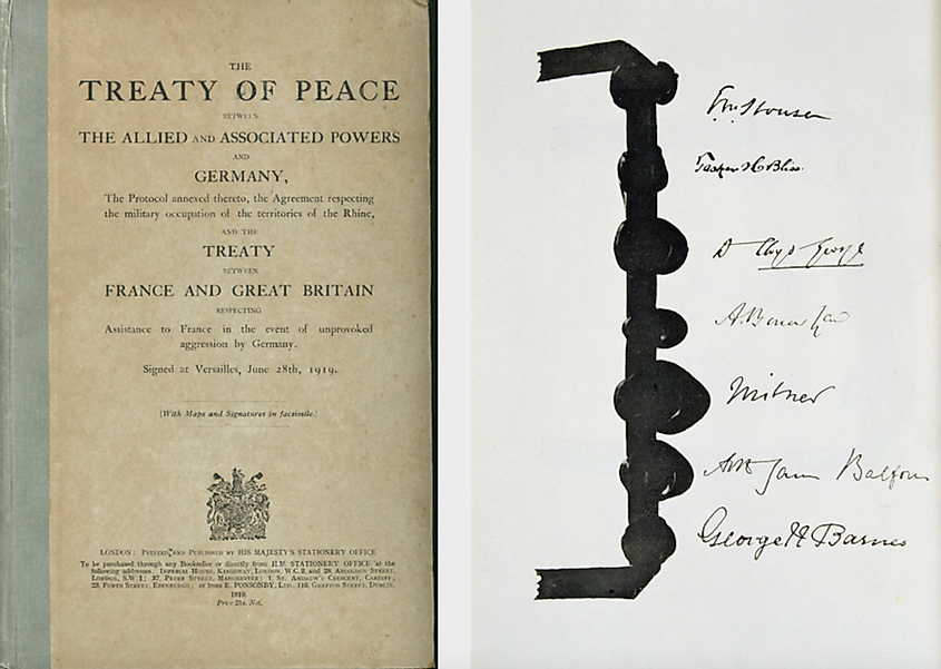The cover of the Treaty of Versailles, with all British signatures