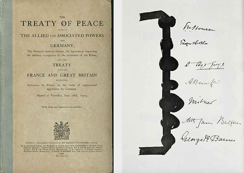 The cover of the Treaty of Versailles, with all British signatures