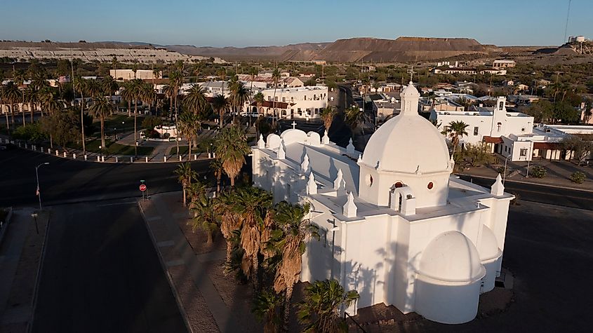 Aerial view of the historic downtown area of Ajo, Arizona