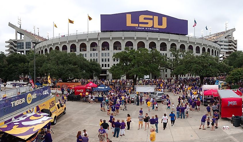 Tiger Stadium at Louisiana State University during an american football match.