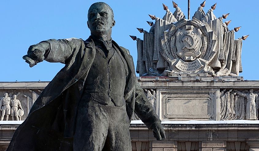 Monument to the leader of the world proletariat Vladimir Ilyich Lenin on Moskovsky Square, St. Petersburg, Russia