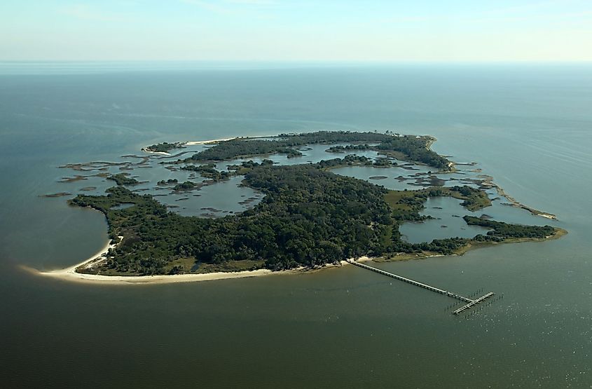 Aerial view of Atsena Otie Key near Cedar Key, Florida
