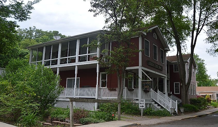 Front of the house on the northwestern corner of the junction of Mill and Selma Streets in Elsah, Illinois, United States.