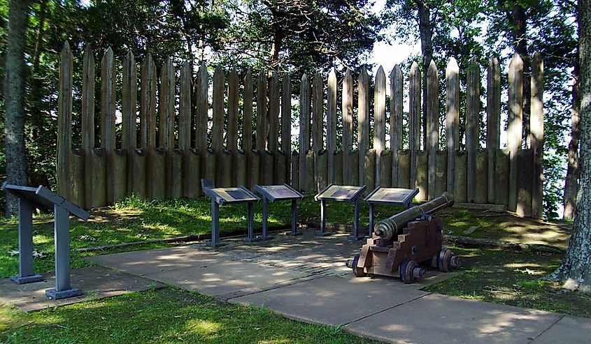 Cannons and interpretative signs, Arkansas Post National Memorial.