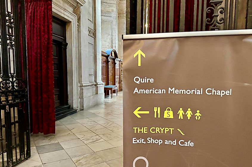 Signage for the American Memorial Chapel. Image credit: Bryan Dearsley