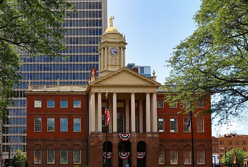 Connecticut's Old State House on a sunny day. 