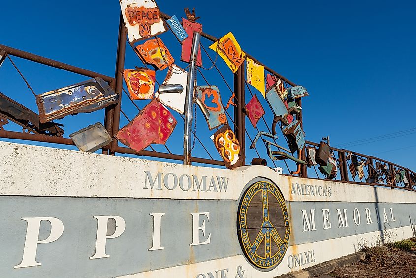 The Hippie Memorial by artist Bob Moomaw in downtown Arcola, Illinois