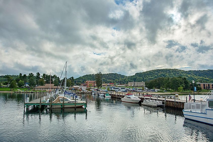 Boats at the marina in Munising, Michigan