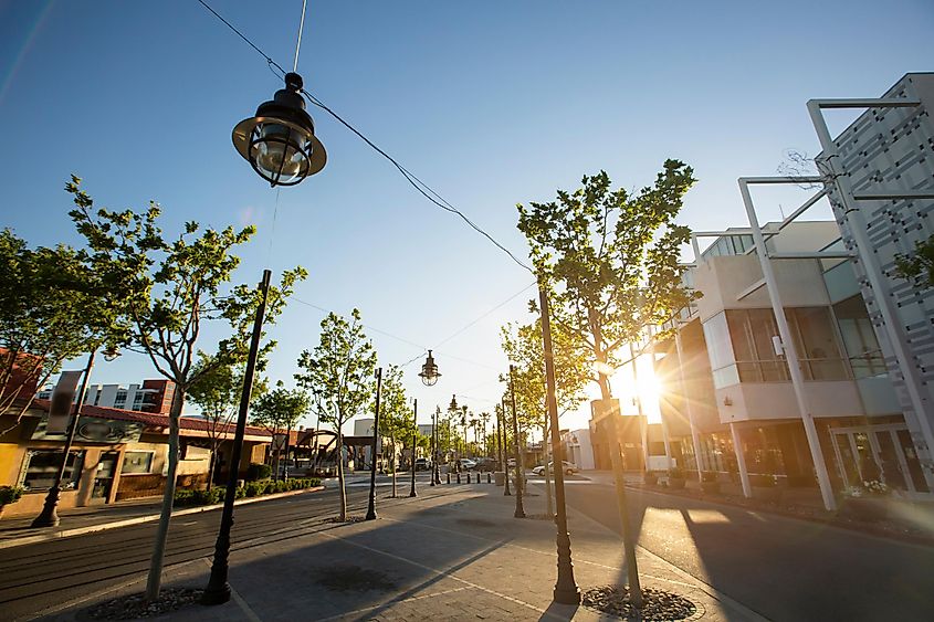 Sunset view of a street in Lancaster, California