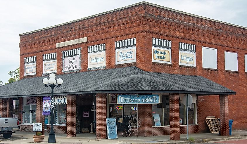 Downtown brick stores in Gladewater, Texas.