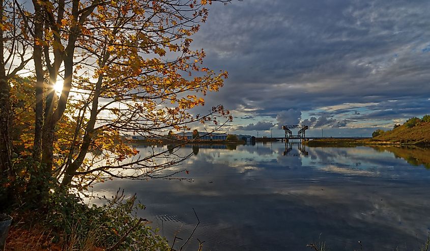 Rail line along Puget Sound near Steilacoom, Washington