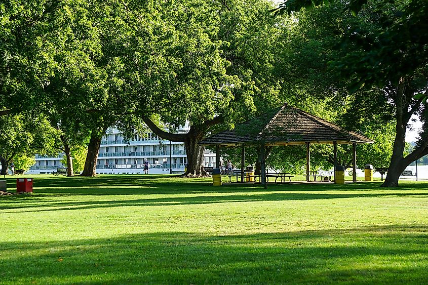 Howard Amon Park along the river in Richland, Washington, at dawn.