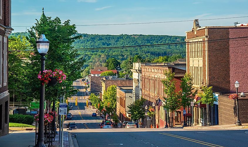 Business district Marquette Michigan on hill side main street