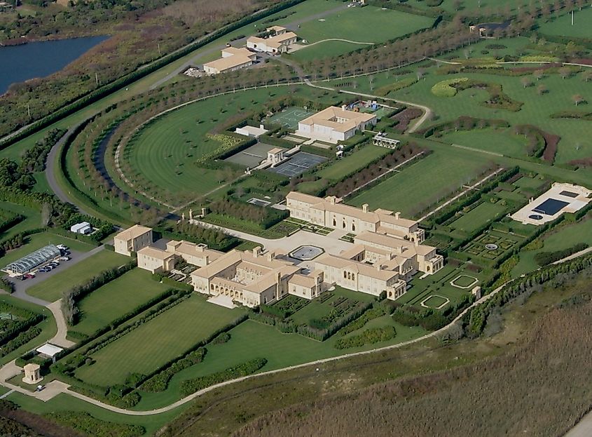 Aerial view of the Four Fairfield Pond estate in Sagaponack, New York